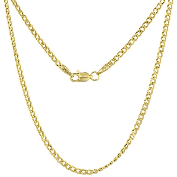 Hollow 14k Gold 2mm Miami Cuban Link Chain Necklace 16 or 18